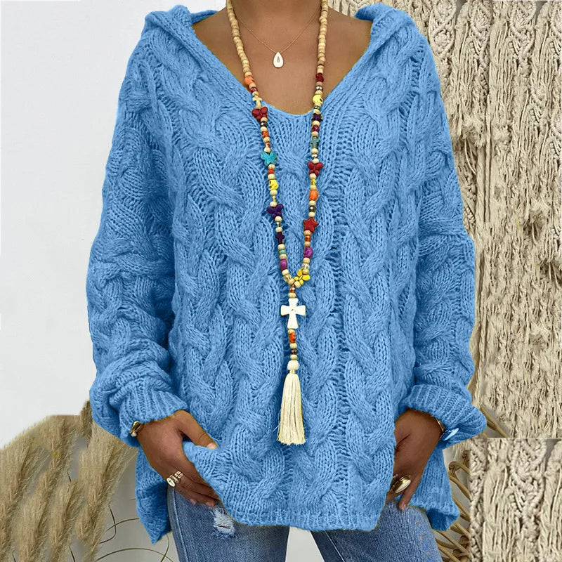 20 Colors Women's Loose Twist Knot Knitted Sweaters Autumn Winter Women's Hooded Knit Pullover Coats XXBLH-1058
