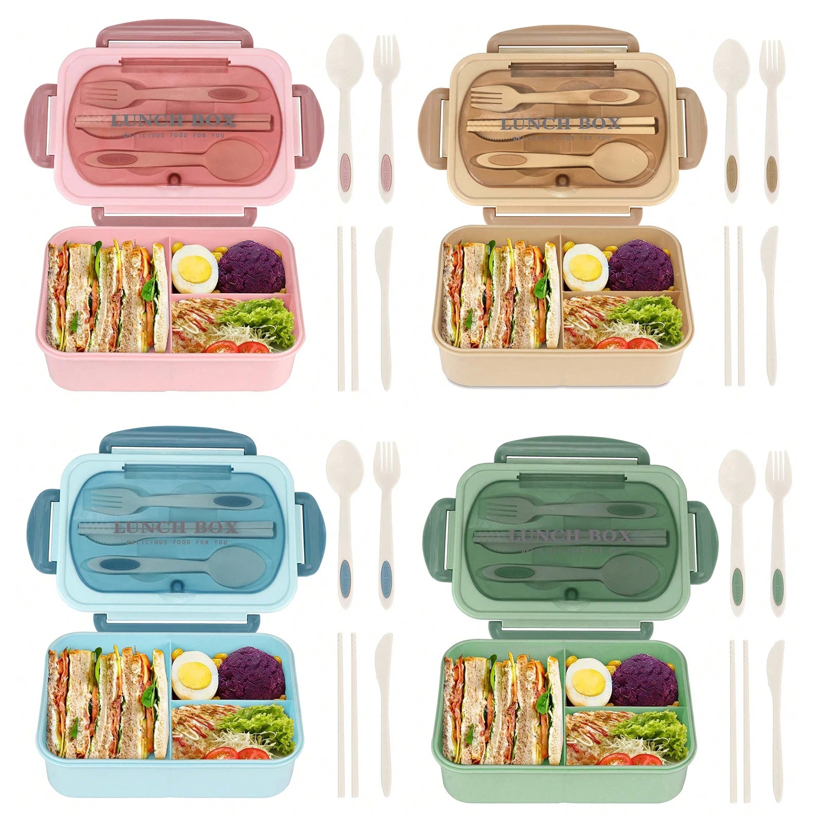 Boîte à Bento pour adultes, conteneurs pour adultes, hommes et femmes avec 4 compartiments, récipient alimentaire pour la rentrée scolaire
