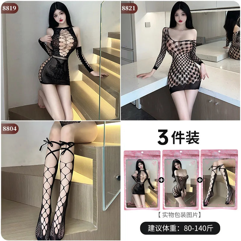 Body Sexy à entrejambe ouvert pour femmes, 24 Styles, bas de corps en maille résille érotique, porno ajouré, Teddy, Lingerie sans entrejambe