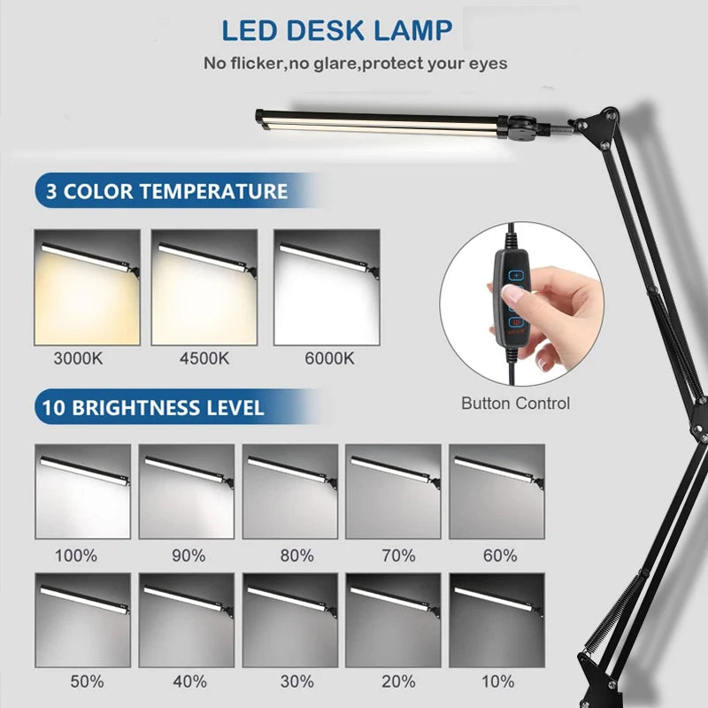 Lampes de bureau LED à double tête, lumière de moniteur d'ordinateur à intensité variable en continu, lampe de table USB pour étude de bureau, luminaire de lecture  lumiere bureau  lampe ecran ordinateur