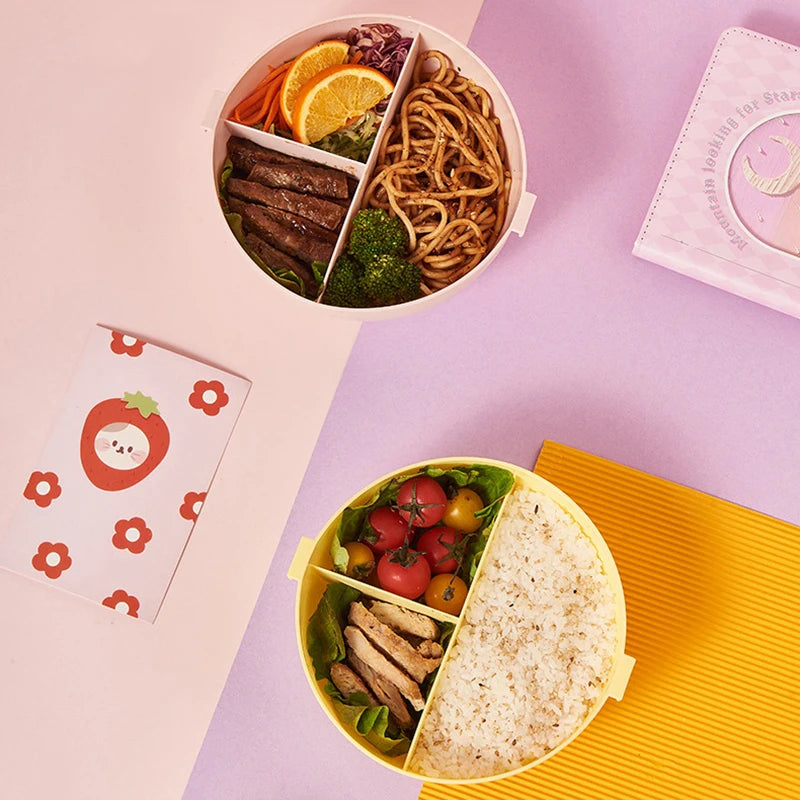 Boîte à lunch pour écolier, boîte à snack, boîte à bento étanche de dessin animé, sacs à lunch avec fourchette, cuillère, micro-ondable à 3 compartiments