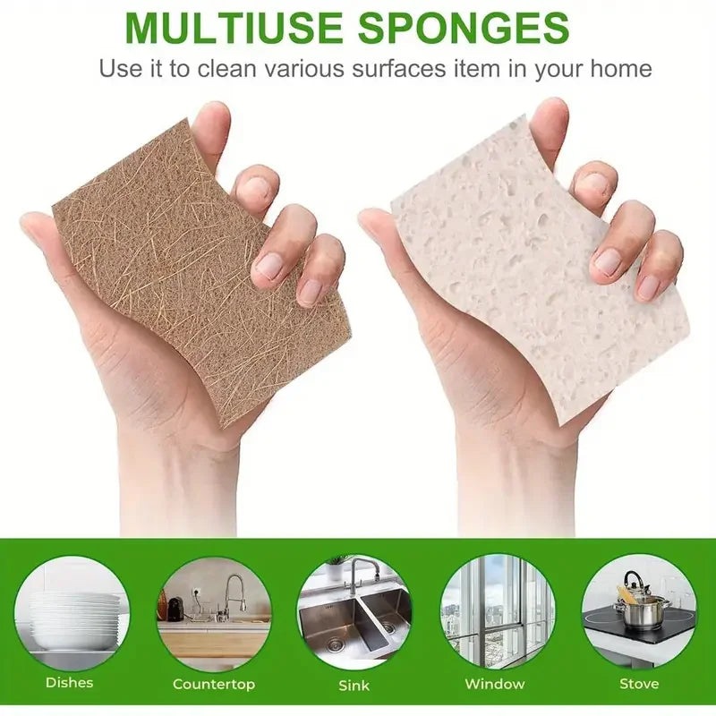Éponge de cuisine naturelle en Cellulose et noix de coco, 6/12 pièces, pour la vaisselle, paquet d'éponges de nettoyage ménager blanches