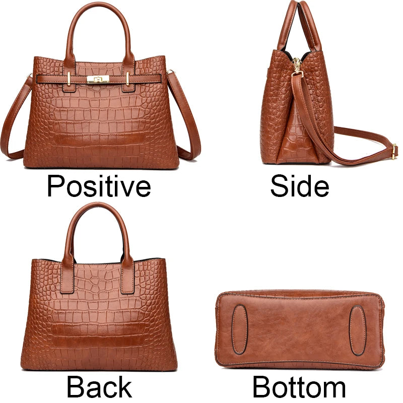 Famous brand women's handbags, high quality crocodile stripe three-piece designer shoulder bag/tote bag 