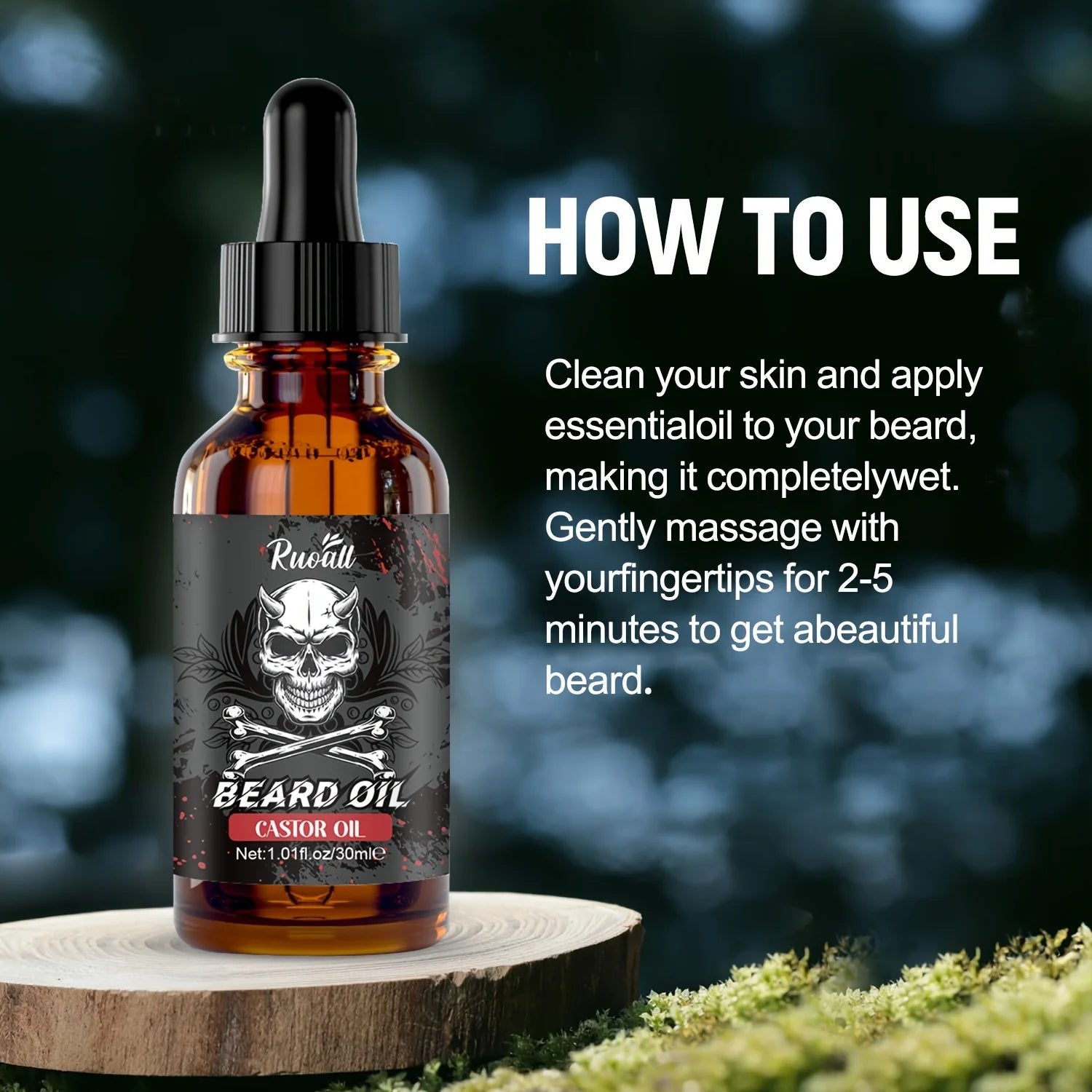 Huile essentielle de barbe riche en huile de ricin, croissance de la barbe et toilettage adoucir nourrir soin de la barbe rouleau longueur d'aiguille inférieure à 0,25 mm