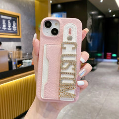 Étui de téléphone en cuir personnalisé avec nom de lettre, porte-carte de bracelet personnalisé, iPhone 16, 15, 14, 13, 12, 11Pro Max, 16Plus