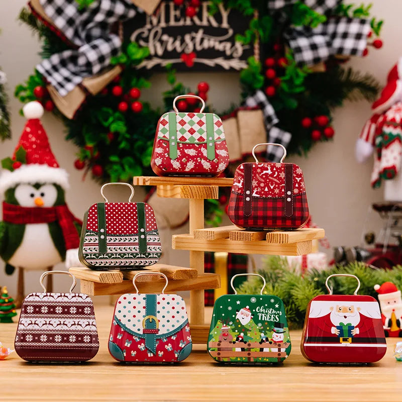 Metal storage box for Christmas decoration, handbag shape, 18 jars, jewelry case, children's gift, storage boxes, open Christmas party, 2024