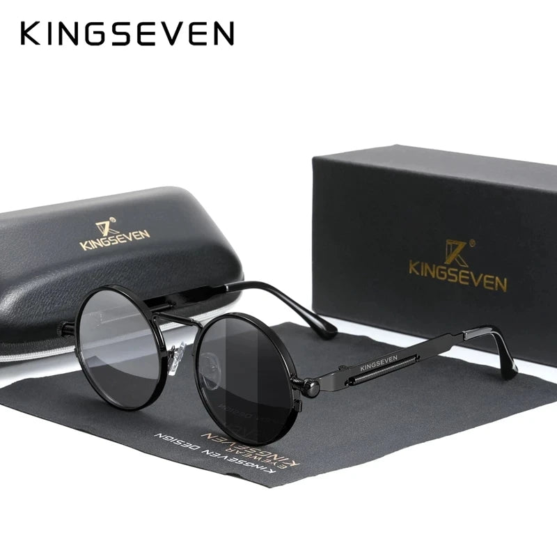 KINGSEVEN-Lunettes de soleil rondes polarisées pour hommes et femmes, lunettes de soleil Steampunk, style vintage, accessoire de lunettes, UV400