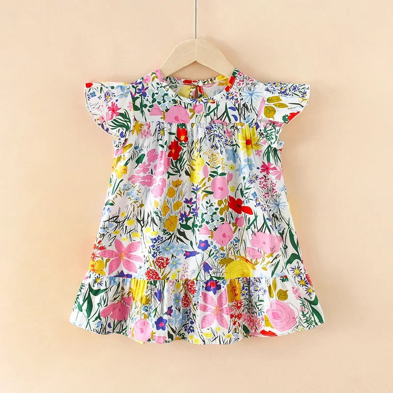 Robes d'été pour filles, 100 % coton, vêtements pour enfants, tenue de princesse de fête, à la mode, motif floral, robes de plage