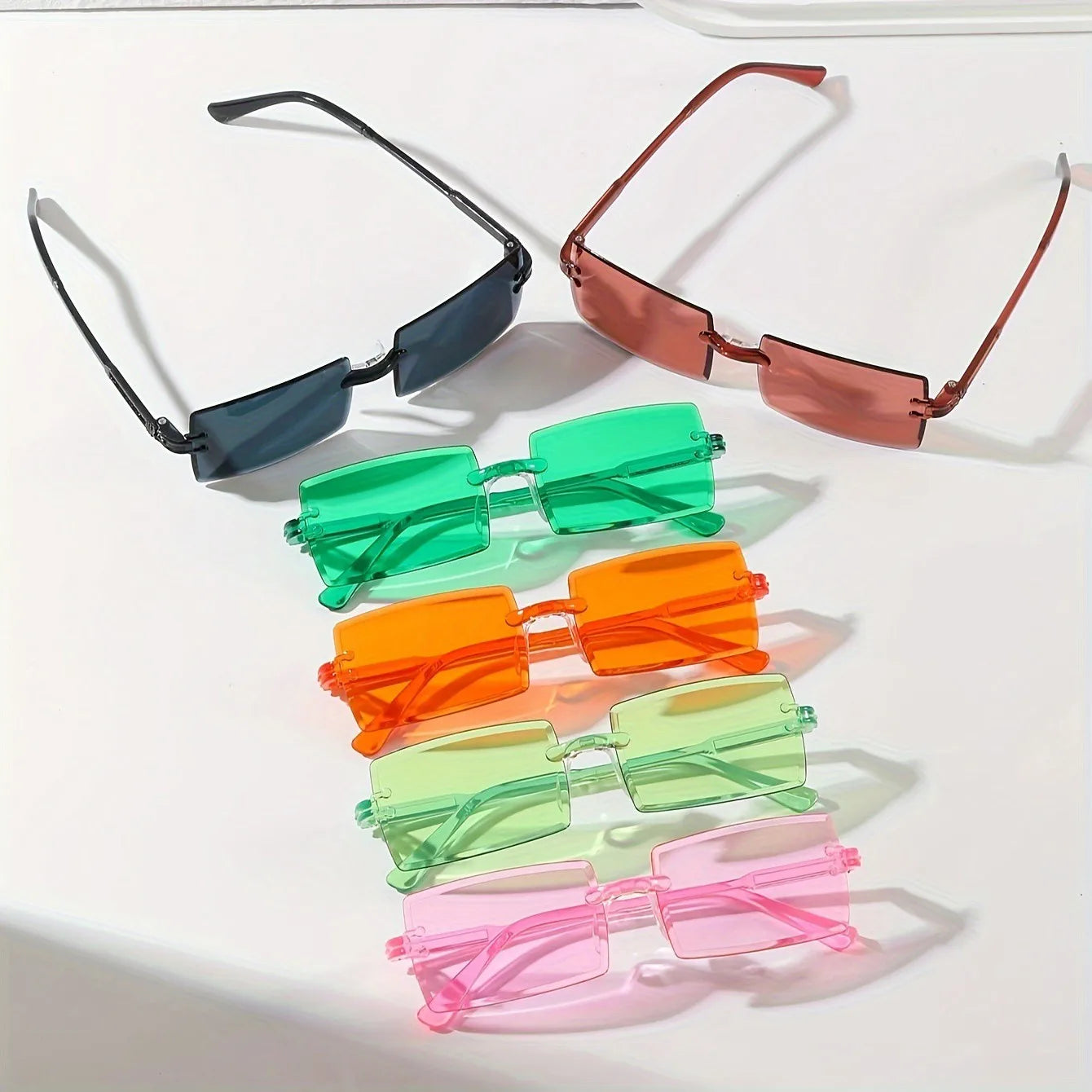 Lunettes de soleil rectangulaires pour femmes et hommes, 6 pièces, mignonnes, couleur bonbon, nuances décoratives, UV400