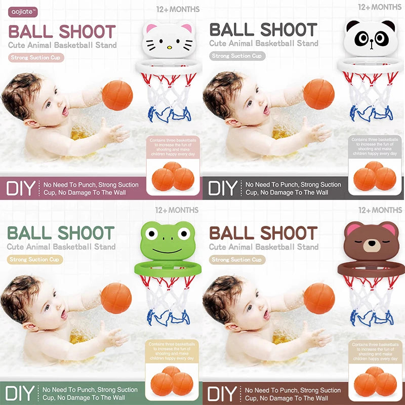 Cadre de basket-ball d'intérieur sur le thème des animaux pour tout-petits, ensemble de jouets de bain pour enfants avec 3 balles en plastique, jeu amusant interactif pour bébés Parents et enfants