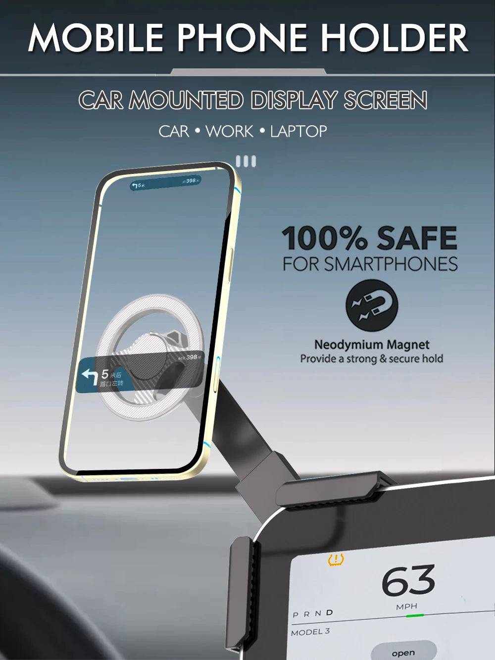 Support de téléphone portable pour écran d'affichage monté sur voiture, Rotation libre à 360 degrés, support pliable utilisé pour voiture et véhicule électrique