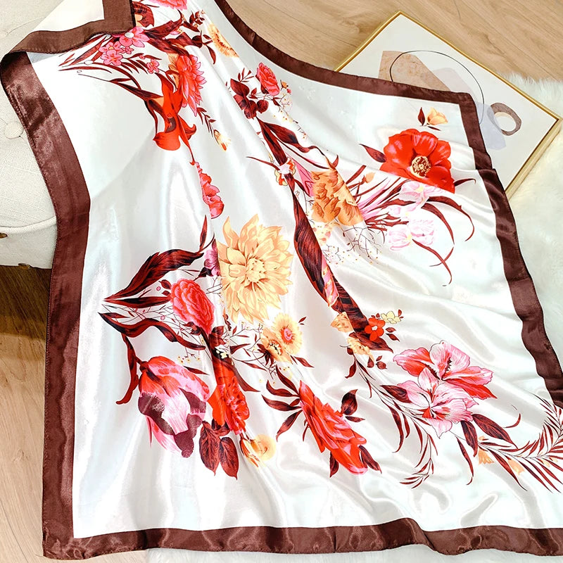 2025 Design marque foulard foulard châle enveloppes imprimer soie Satin écharpe carré femmes musulman Hijab élégant bandeau Bandana