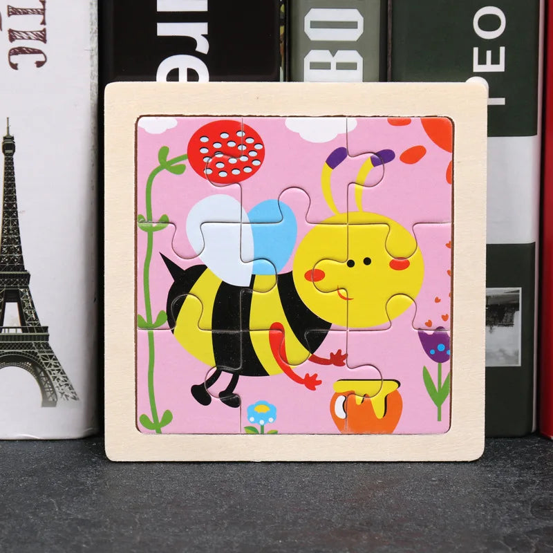 Puzzle 3D en bois pour enfants, bébé, dessin animé, animaux/trafic, jouet éducatif, jouet pour enfants, Puzzle en bois, petite taille 11x11CM