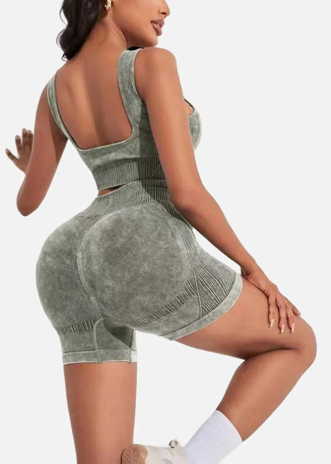 Ensemble de yoga taille haute sans couture pour femme, short de course, soutien-gorge de sport antichoc, séchage rapide, entraînement de fitness, trempé, 2 pièces