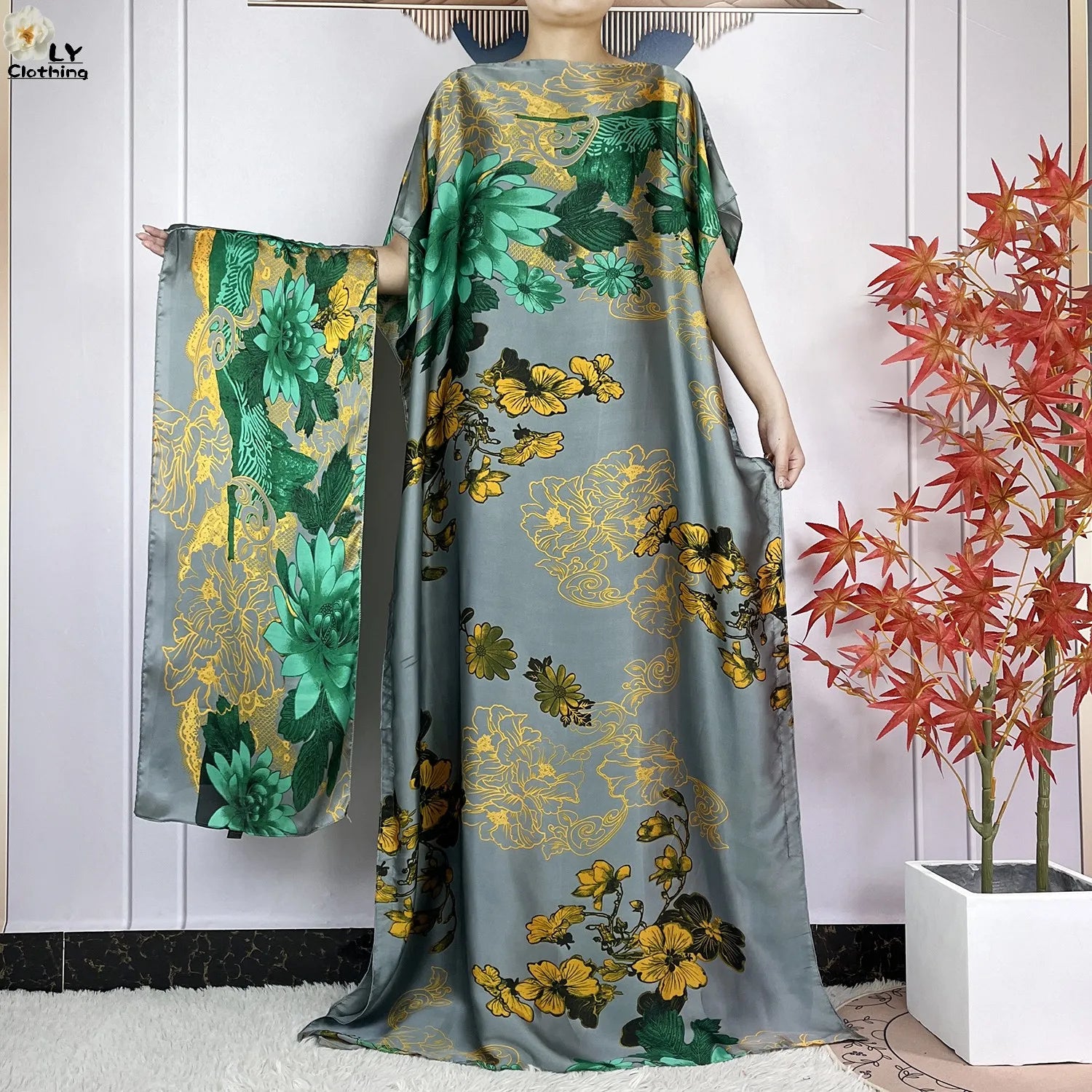 Muslim abayas with belt for women, African maxi dress, elegant evening dress, soft printed turban, new fashion, 2023