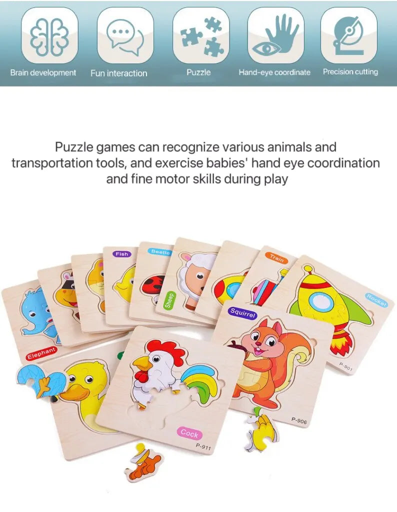 3 PCs couleur aléatoire Puzzle 3D jouets éducation précoce en bois Cartoon Animal Puzzle Puzzle infantile Puzzle Conseil jouets