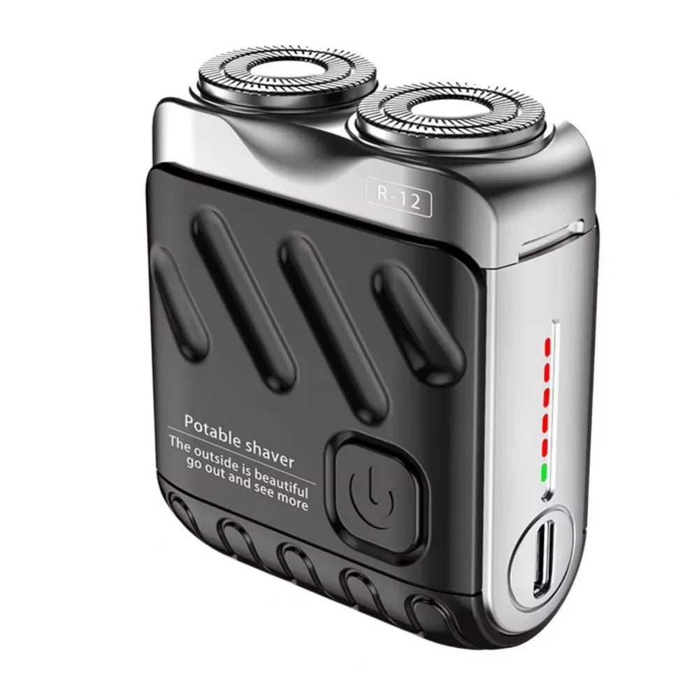Mini Compact Electric Shaver for Men, Magnetic, Double Head, Portable, Rotary, Waterproof, 9000 Revolutions, Beard Trimmer for Dad