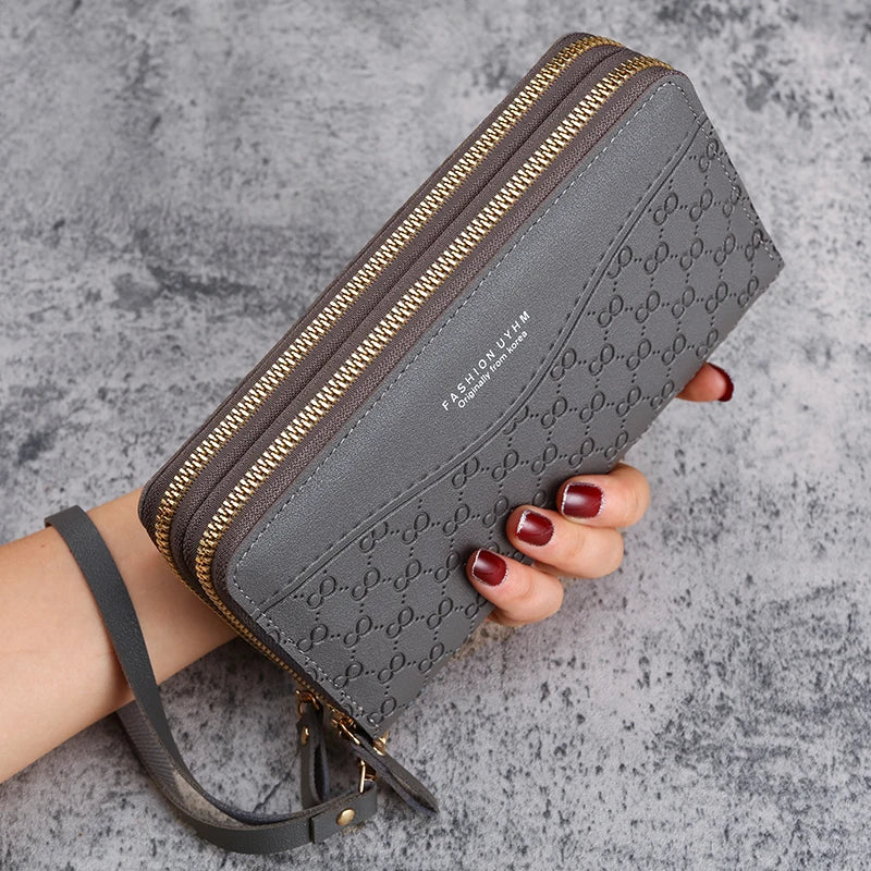 2024 nouveau sac à main dames longue fermeture éclair portefeuille mode en relief grande capacité téléphone portable poche sac à main