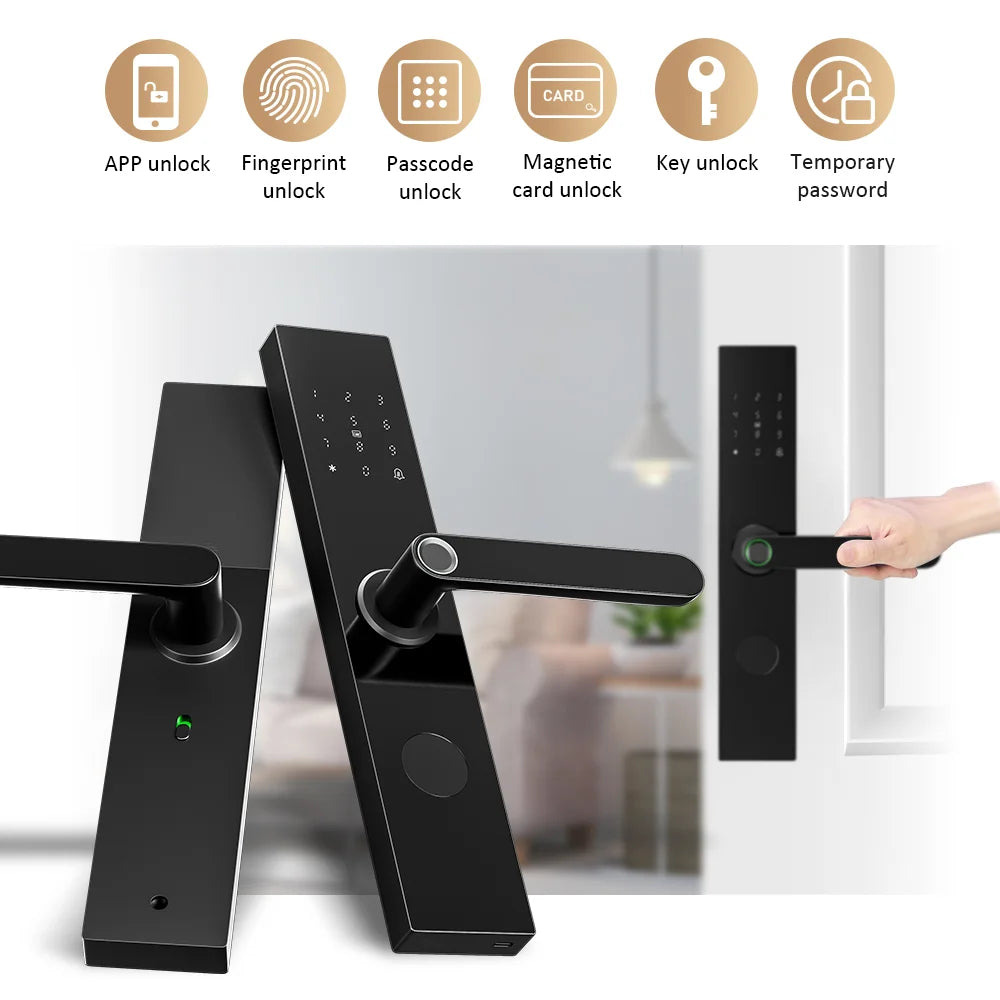 Tuya – serrure de porte intelligente Wifi à empreintes digitales, électronique numérique, carte IC, mot de passe, clé, déverrouillage à distance par application, fonctionne avec Aleax