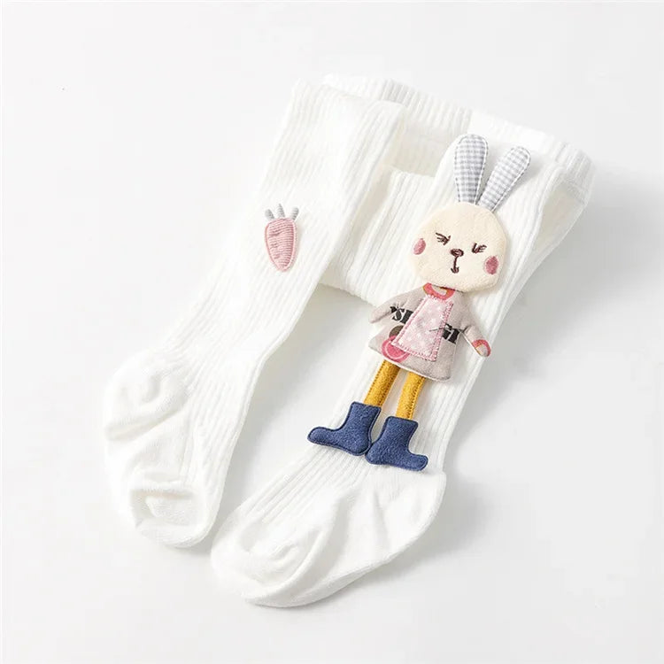 Knitted tights for girls, solid color children's tights, cartoon rabbit design, soft cotton, children's tights, autumn/winter, sizes 1-7T, pants, new