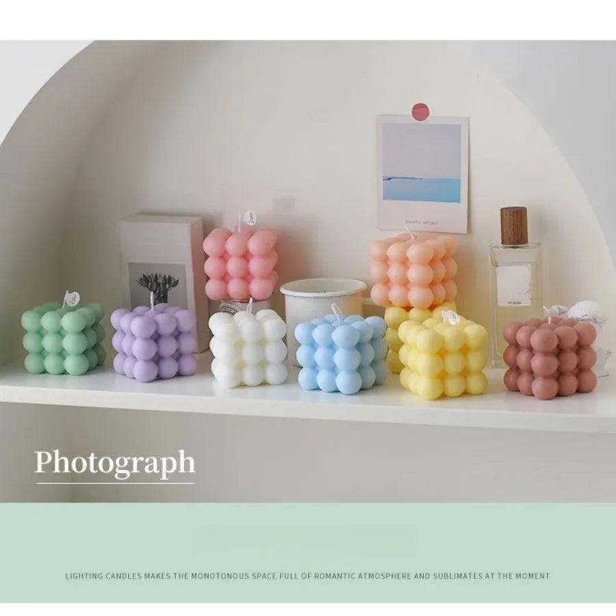 Bougie parfumée en forme de Cube à bulles, 1 pièce, faite à la main, pour aromathérapie, cire de soja, décoration de la maison, bougies pour fête d'anniversaire et de mariage