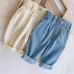 Children's jeans, casual pants for boys and girls, high-waisted, solid color, warm jeans, autumn/spring, 9M-4 years