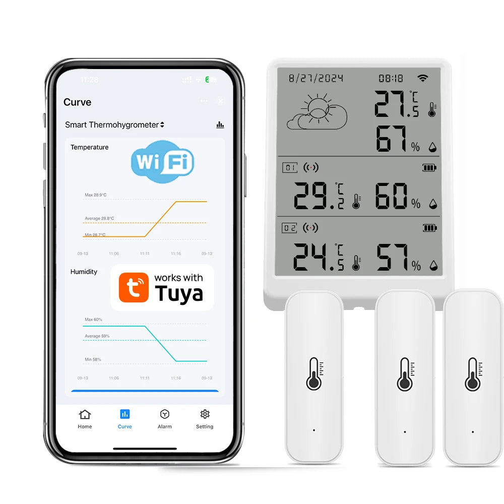 Tuya – Station météo WiFi, capteur de température, Kit thermohygromètre intelligent, passerelle Wi-Fi et thermohygromètre 433mhz avec alerte par application