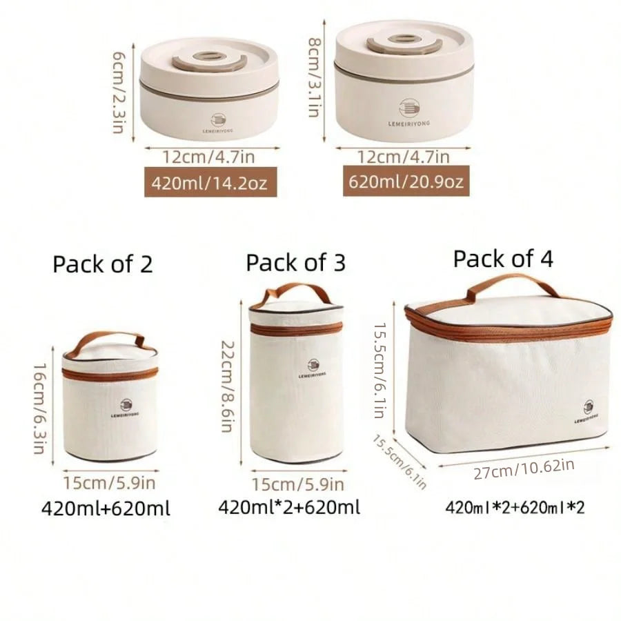 Boîte à déjeuner Portable, ensemble de conteneurs à déjeuner isolés, conteneur à déjeuner empilable Bento en acier inoxydable