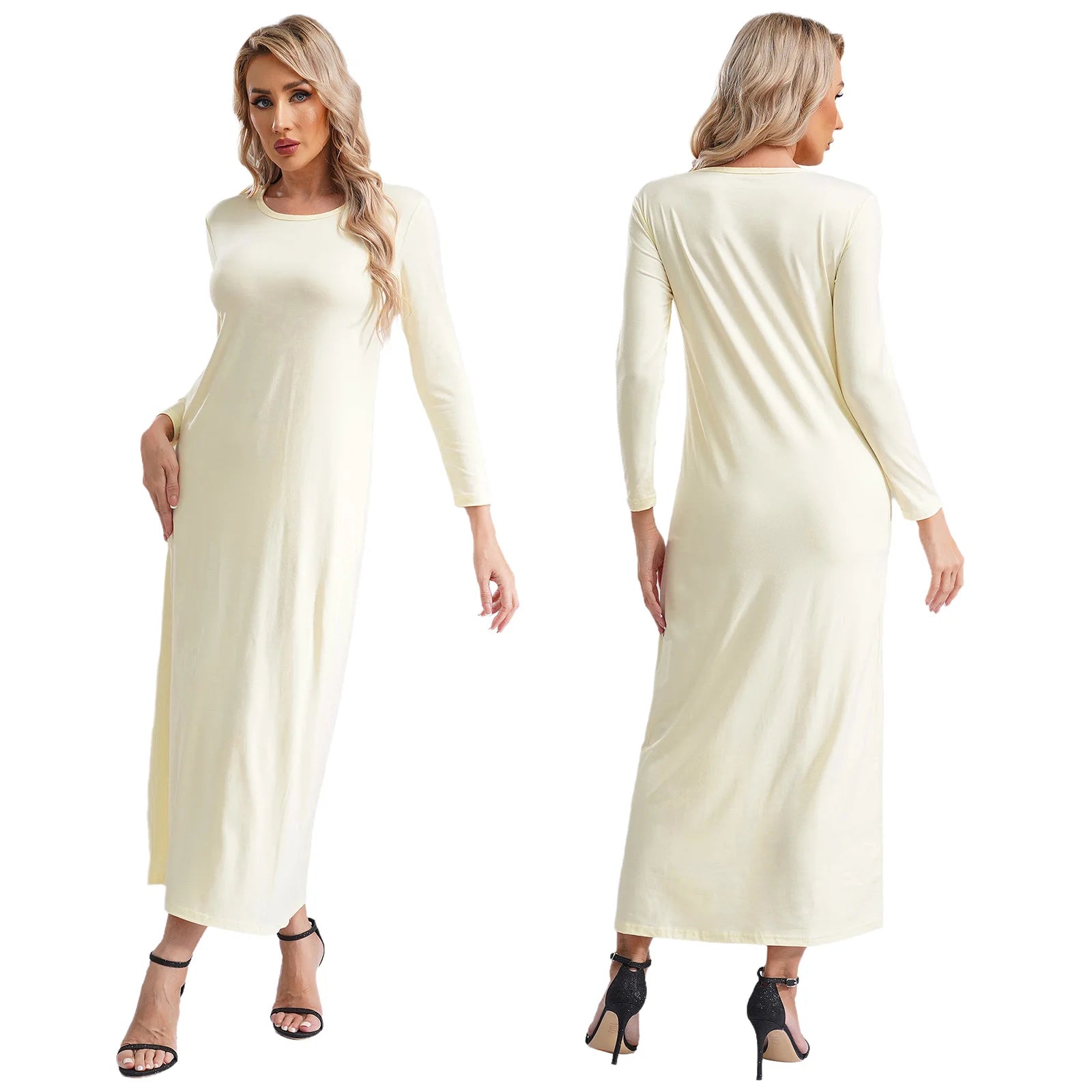 Femmes Abayas robe arabe islamique à manches longues prière musulmane dubaï caftan longues Robes ample basique Maxi robe longue dubaï caftan