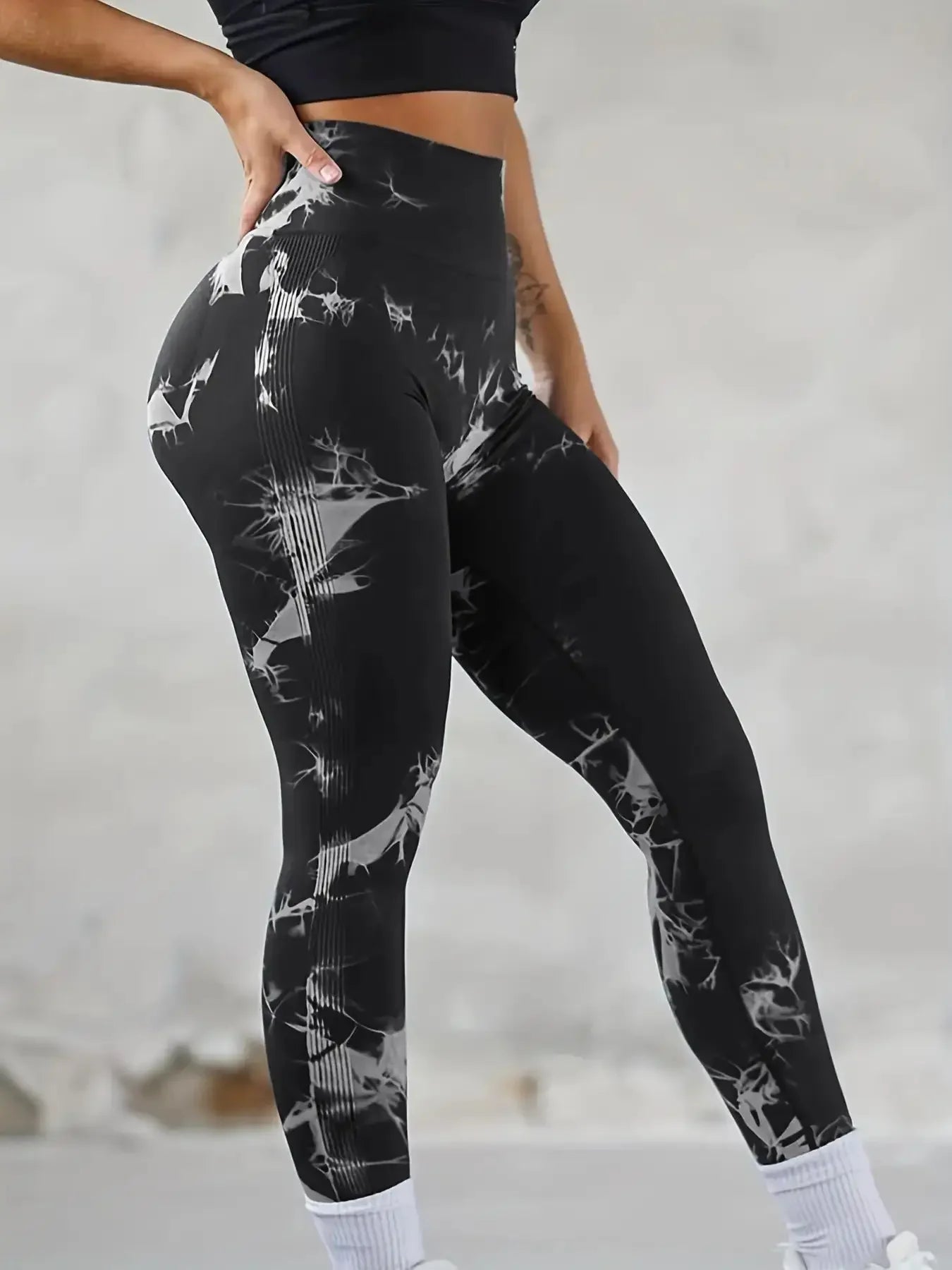 Women's stretch yoga pants, knot-dyed, seamless, peach-buttocks, high waist