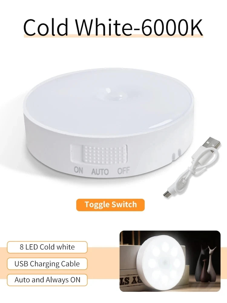 Lampe intelligente avec détecteur de mouvement, Rechargeable par Usb, lumière blanche chaude pour cuisine, escaliers, couloir, placard, chambre à coucher