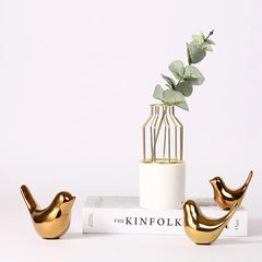Statue d'oiseau en céramique dorée TANNordic, 4 figurines, bijoux, décoration de la maison, décoration de table de salon