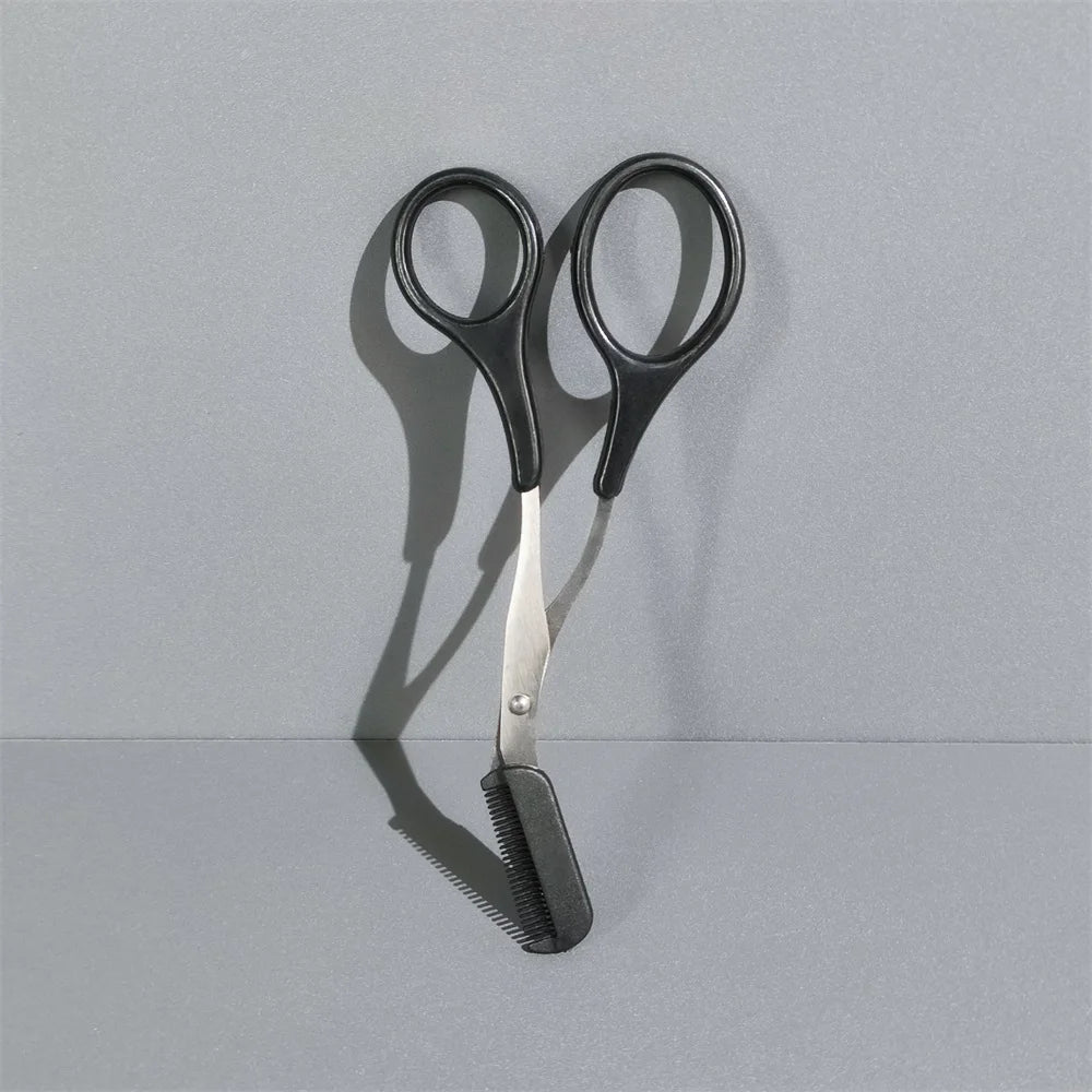 Eyebrow trimmer scissors with comb, for women and men, stainless steel safety scissors, facial shaver, makeup, beauty