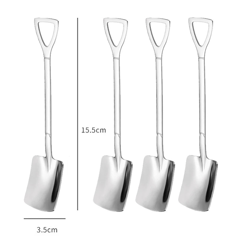 Set of 4 stainless steel scoop and pointed spoons, coffee spoon, tea spoon, ice cream spoon, dessert spoon, cutlery, dinnerware set, kitchen tools