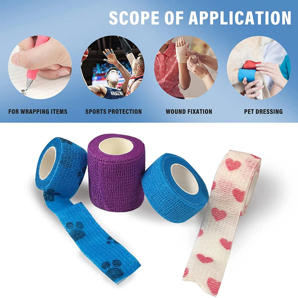 5-piece set self-adhesive elastic bandage, first aid wrap, sprain, cohesive elastic bandage, sports injury, finger bandage, adhesive wrap