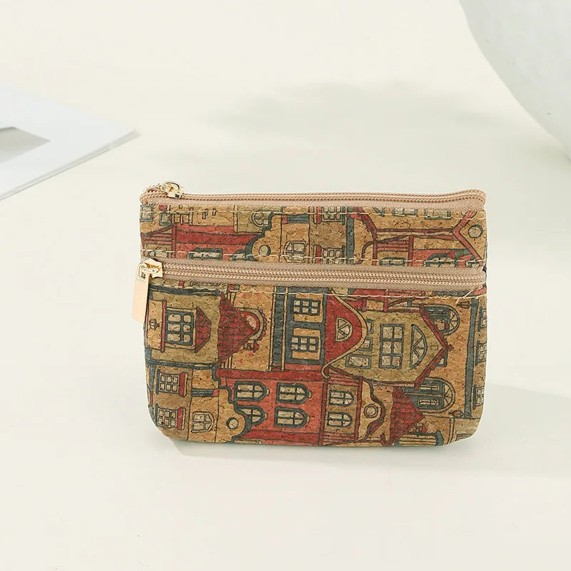 Porte-monnaie original en liège pour femme, mini portefeuille, petit sac, porte-monnaie avec double fermeture éclair, sac d'argent, carte, clé, rouge à lèvres, évaluation