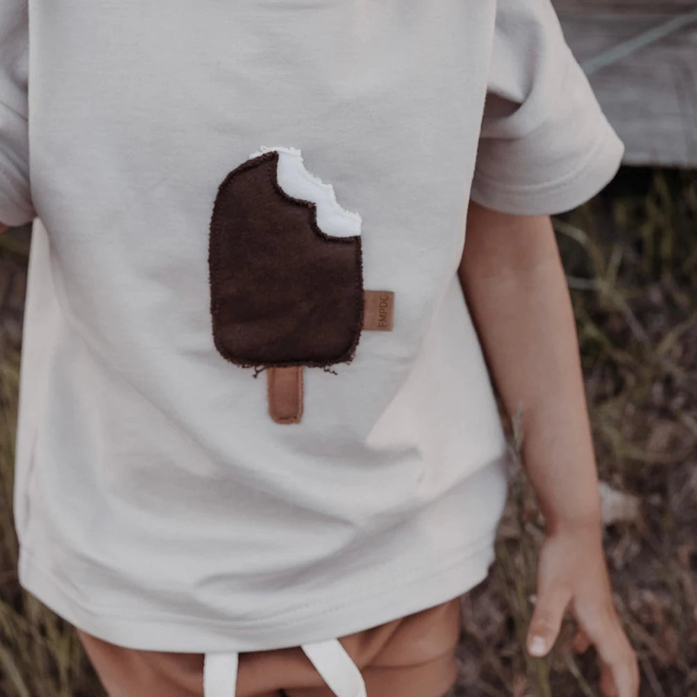 T-shirt à manches courtes en coton pour enfant, vêtement d'été pour bébé garçon et fille, avec impression de crème glacée et dessin animé