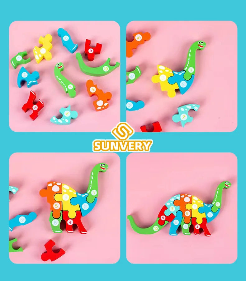 Puzzles en bois Montessori pour enfants, jouets Montessori pour tout-petits de 2 3 4 5 ans, Puzzle 3D, jouet éducatif dinosaure