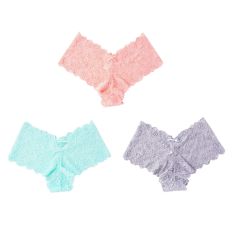 3 pièces Sexy dentelle florale culottes femmes slips taille basse Lingerie douce confortable femme sous-vêtements filles intimes culottes
