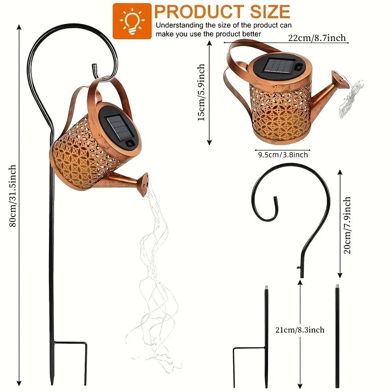 Solar Watering Can Outdoor Waterproof Shower Light LED Fairy Art for Garden Walkway Patio Lawn Decor Lighting