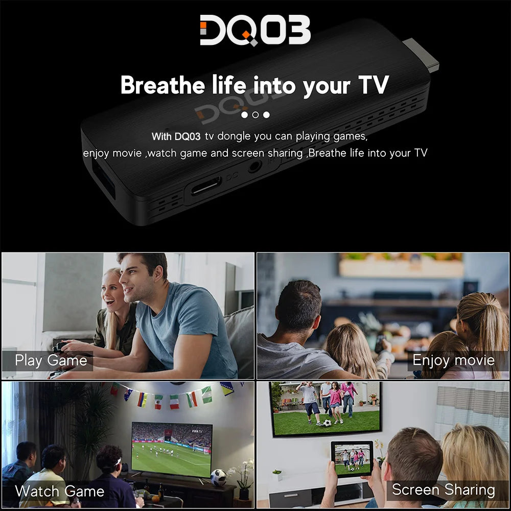 DQ03 Mini TV Stick, Façades, Android 10, Core ARM, Cortex A53, 2 Go, 16 Go, Support 4K, H.dissis, WiFi 2.4G et 5.8G Streaming Smart TV Box, 1 Go, 8 Go