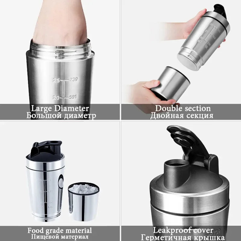 Tasse de secoueur de protéines en acier inoxydable, tasse de sport de Fitness Portable, Shakers de Nutrition, bouteilles d'eau, tasse d'eau, Shakers portables