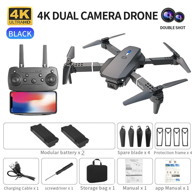 E88 4K Professional Drone, Wide-Angle HD Camera, WiFi FPV, Altitude Hold, Foldable RC Quadrotor Helicopter, Children's Toys (Camera Not Included)