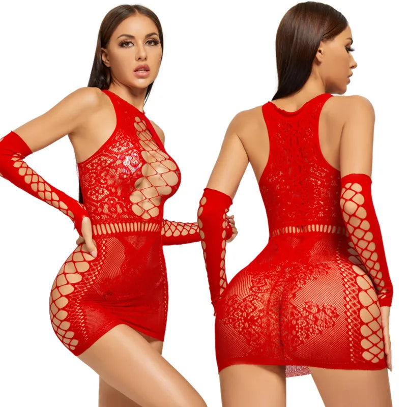Robe érotique en dentelle pour femmes, Lingerie érotique, chemise de nuit en maille transparente, nuisettes, robe de pyjama transparente