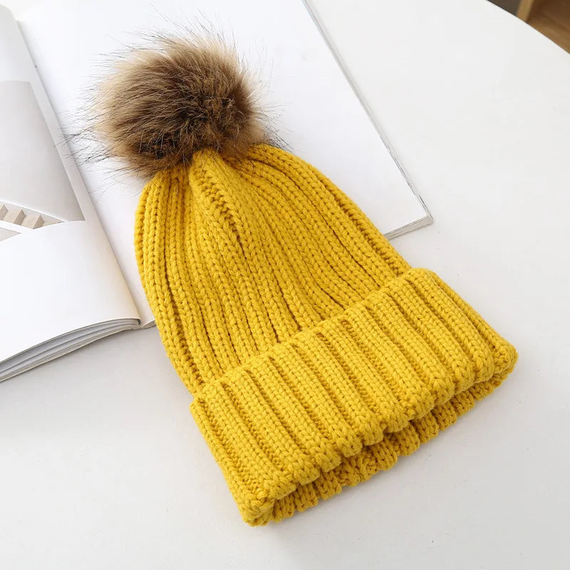 Chapeaux d'hiver pour enfants, pour filles et garçons, grand pompon, épais et chaud, tricoté, pour adultes et enfants, pull classique unisexe, casquettes Parent-enfant