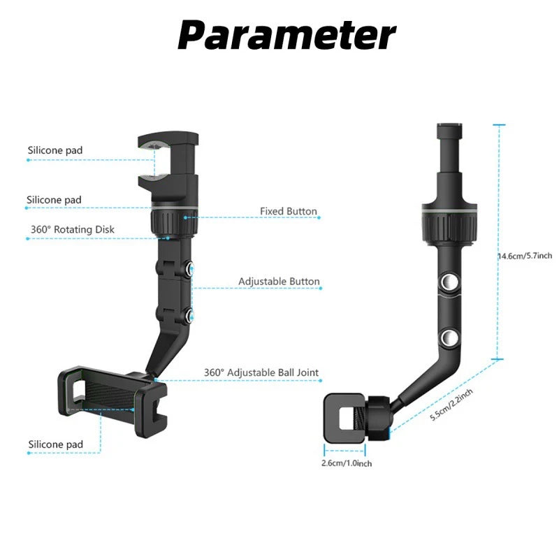 Support de téléphone de voiture multifonctionnel rotatif à 360 degrés, support de rétroviseur automatique, support de téléphone portable pour voiture