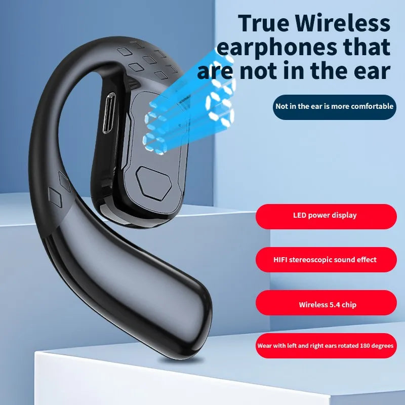 Sans fil Bluetooth 5.4 ouvert 180 °   casque à conduction d'air rotatif avec affichage de la batterie LED sur les deux oreilles et un écouteurs avec microphone