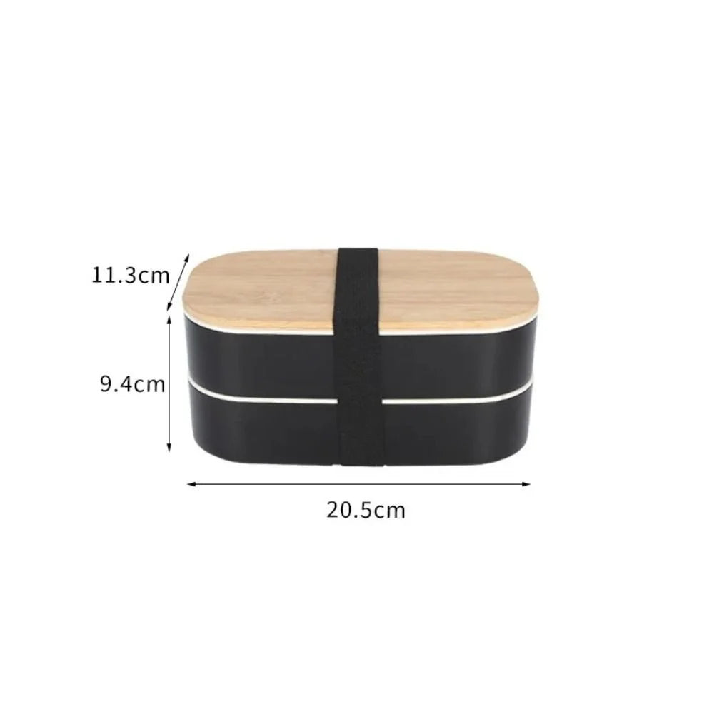 Boîte à Déjeuner Synchronisée avec Couvercle en Bois pour Pique-Nique, Micro-ondes, Bento Japonais, Portable, Double Couche, Récipient Alimentaire pour Enfants, 1200ml