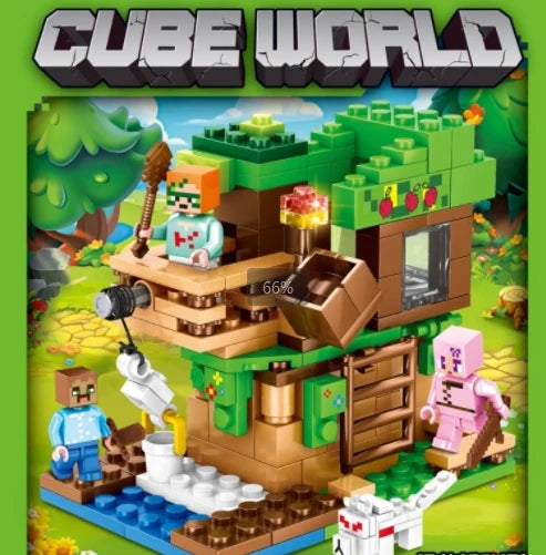Blocs de construction de puzzle pour enfants, toboggans de village, grottes, mines, villes de chevaux, chats, léopards, jungles, jouet éducatif pour