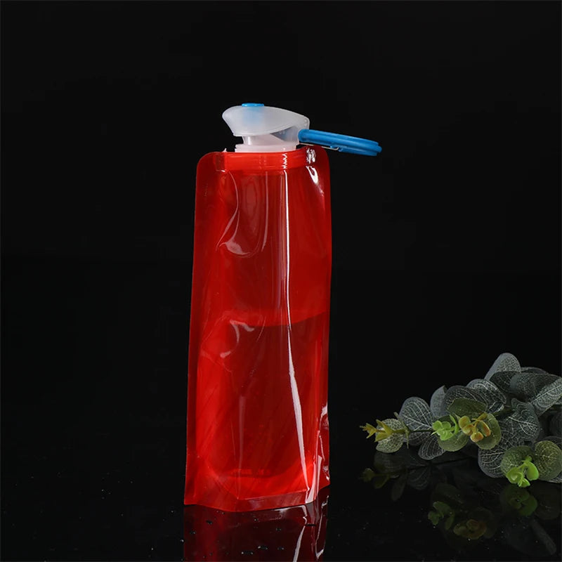 Bouteilles d'eau pliables, bouteille d'eau de voyage Flexible et réutilisable, pochette d'eau en plastique, flacon souple, sac d'eau avec mousqueton